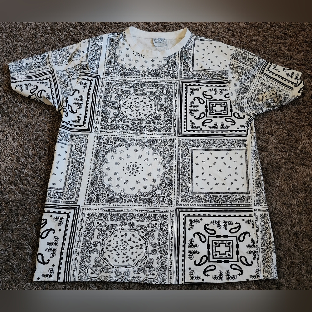 Maison Article White Paisley Print Short Sleeve Shirt L